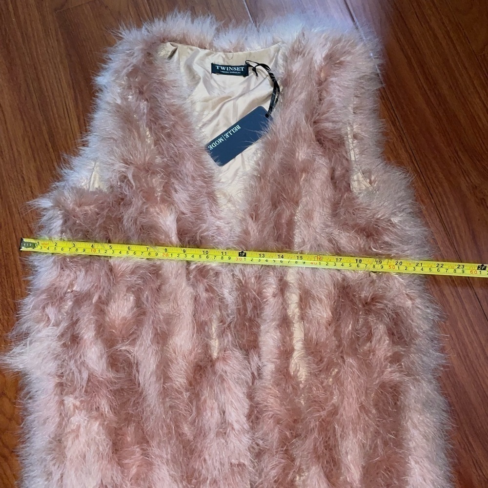 NWT TWINSET Italy genuine feather vest hip length size M in blush powder pink - Picture 10 of 12